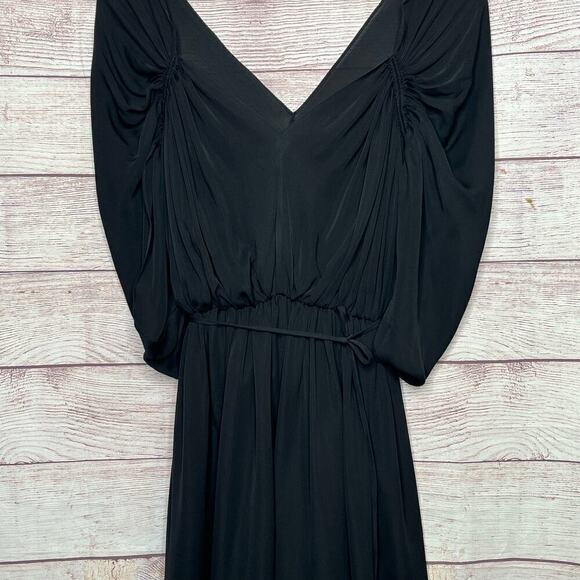 Halston Heritage 100% Silk Black Dolman Sleeve Deep V Neck Size 2 New - Picture 4 of 12